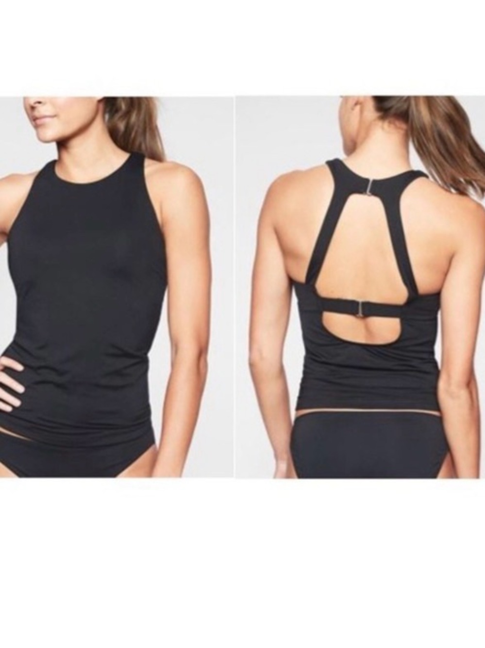 Athleta Maldives Tankini Black High-Neck Swim Tank with Racerback Cutout